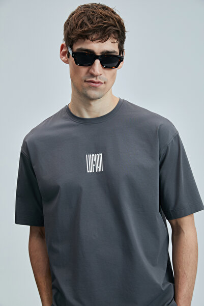 Lufian Helıx Modern Grafik T- Shirt Koyu Gri