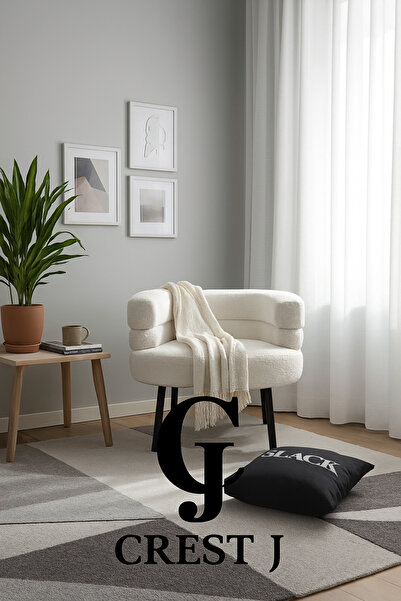 Crestj Bouclé Fabric Chair for Living Room || White/Black