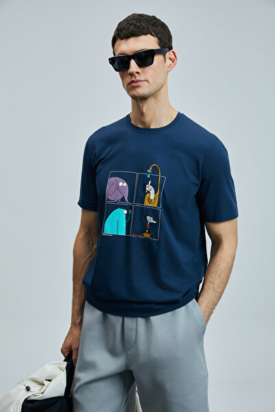 Lufian Funky μοντέρνο γραφικό μπλουζάκι Navy Blue