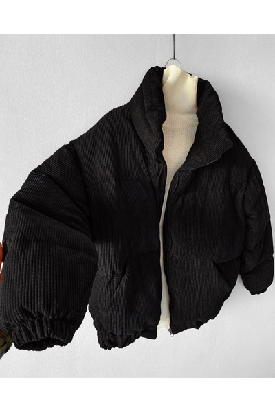 NO1 KONSEPT Μαύρο βελούδινο παλτό με ζιβάγκο κοτλέ