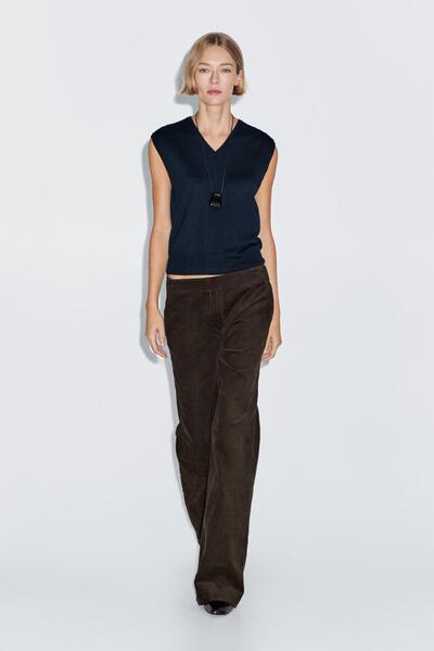 Massimo Dutti İspanyol paça fitilli kadife pantolon