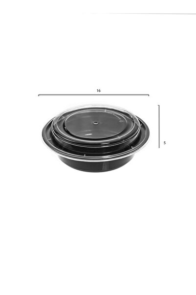 HIC 12-Piece round Disposable Food Container With Lid Black 11x7cm