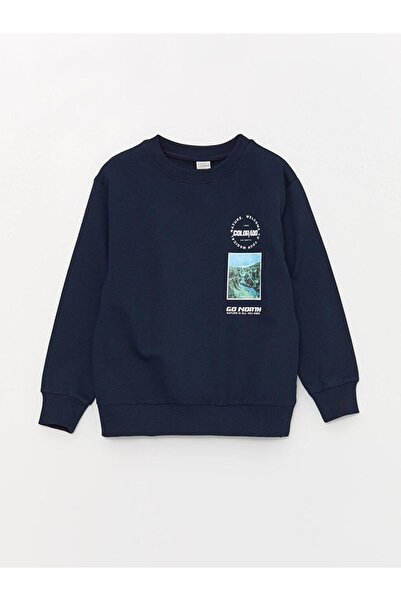 LC Waikiki LCW Kids Rahat Kalıp Bisiklet Yaka Baskılı Erkek Çocuk Sweatshirt