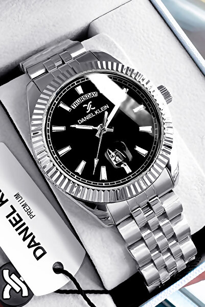 Daniel Klein Royal Men's Wrist Watch 3 Atm Waterproof Silver Color Steel Band Natural Stone Bracelet Dke2023C2