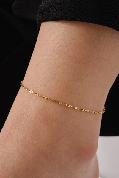 ByFlorya Jewelry سلسلة خلخال للشفاه - نموذج سحاب من الفولاذ، 1 مم، 22+4 سم، غير مشوه للاستخدام اليومي