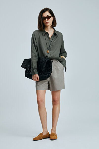 Lufian Barrı Kadın Keten Gömlek Haki