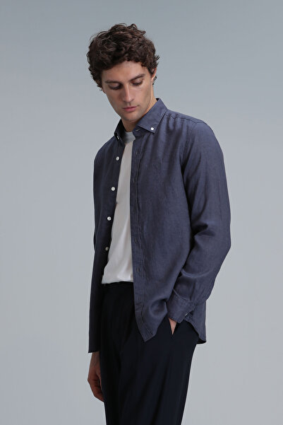 Lufian Pitaya Erkek Keten Gömlek Comfort Fit Antrasit