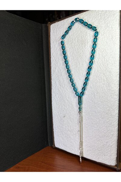 ÖMER ALTUN 7x11mm Transparent/Albastru Tasbih cu glugă - Atek Cut T-257