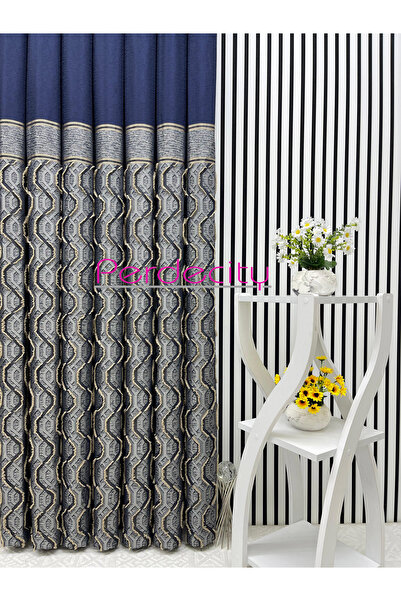 PERDECITY Bohemian Style Seyran Fringed Navy Blue Panel Background Curtain 1X3 Frequent Pleats Suitable for Any Room