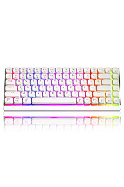 Timebox Tastatură mecanică de gaming, wireless, 2.4G, Bluetooth, iluminare RGB, 84 de taste ultra-subțiri, cu taste Type-