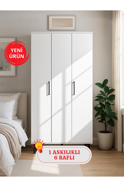 dorpek Nuna 3 Kapaklı Gardırop – 180x90 cm Genç ve Yatak Odası Dolabı