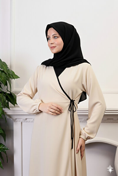 Defkay Yandan bağlamalı kruvaze düz renk kadın namaz elbisesi