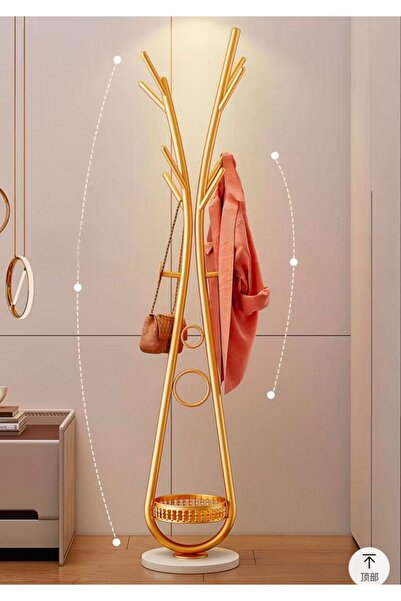 Un Modern clothes hanger with elegant artistic design and practical storage base