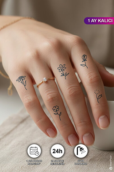 BP Tattoo 1 Ay Kalıcı Minimal Çiçek Figürlü El Parmak Dövmesi