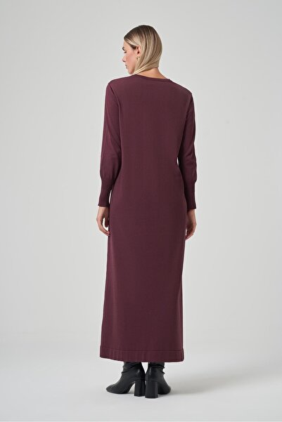 Nuss 509 Πλεκτό φόρεμα με σχέδιο μπορντό