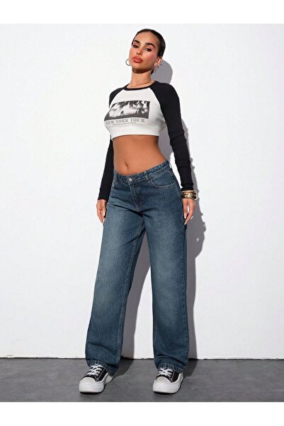 katalya جينز نسائي فضفاض قصة مريحة دينم - أزرق داكن