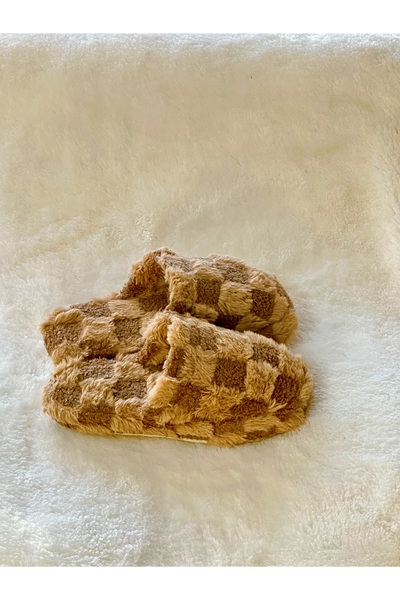 Bayramoğlu Ekose Desenli Yumuşak Tüylü Peluş Ev Terliği