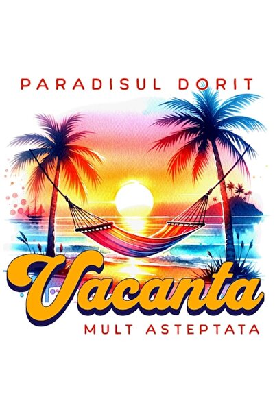 autostickere Autocolant cu vedere la plajă – insulă tropicală, hamac, apus de...