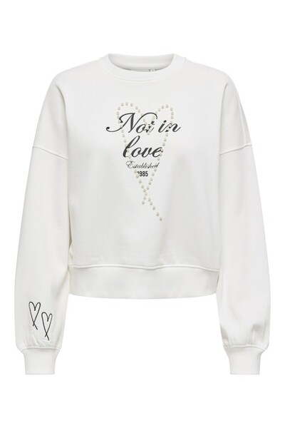 ONLY Women's White Onlkiara L/S O-Neck Pearl Swt Sweatshirt 15360026-Clouddanc