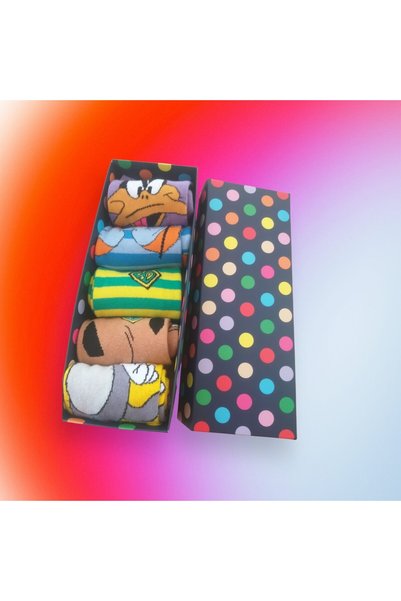 MCK 5 ÇİFT EĞLENCELİ KARIŞIK DESEN KOMİK KARİKATÜR ÇORAP