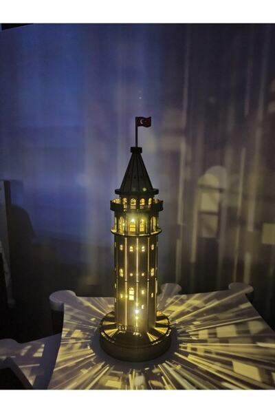 Bundeba Ahşap Galata Kulesi Led Işıklı 30 Cm Küçük Boy Pilli Model