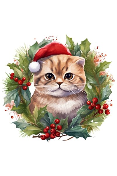 OEM Αυτοκόλλητο με Χριστουγεννιάτικο Καπέλο για Γάτες, Λευκό Περίγραμμα, Βινύ...