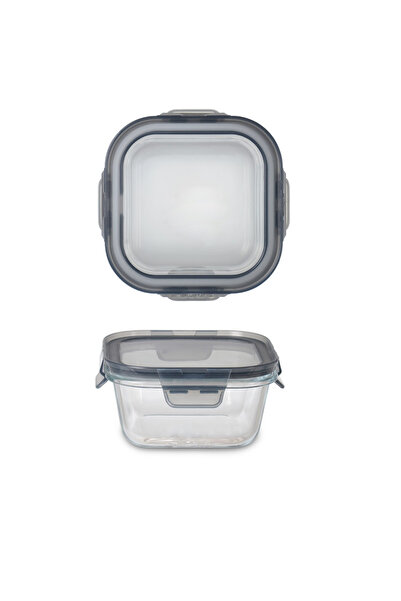 Atlas Mutfak Square Glass Storage Container 500 Ml with 4 Side Locking Plasti...