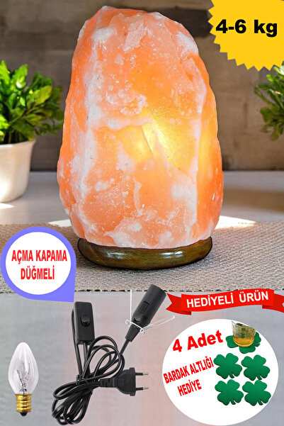 KAŞIKBEY Doğal Himalaya Tuz Lambası Pembe Turuncu 4-6 Kg Dekoratif Himalaya Tuz Masa Gece Lambası Hediyelik