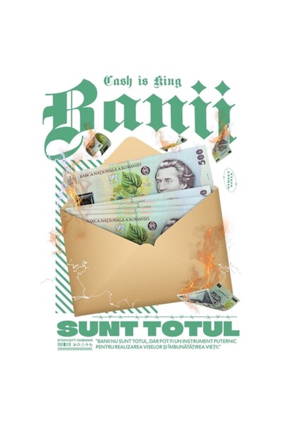 OEM Autocolant „Banii sunt totul” - Plic cu bancnote de 500 de lei cu margini...