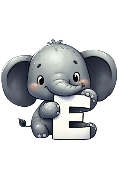 OEM Autocolant cu elefant mic și litera „E”, ilustrație, pentru copii, școală, alfabet, bord alb