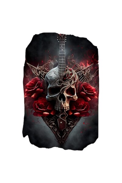 OEM Autocolant cu chitară, craniu, trandafiri, gotic, instrument muzical, iub...