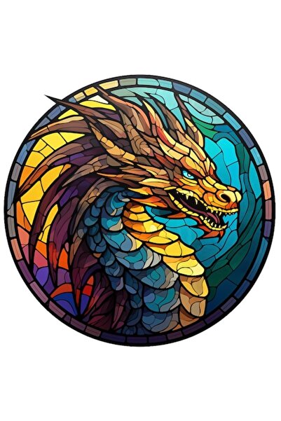 OEM Autocolant cu dragon furios — ilustrație mozaic, efect de sticlă, multico...