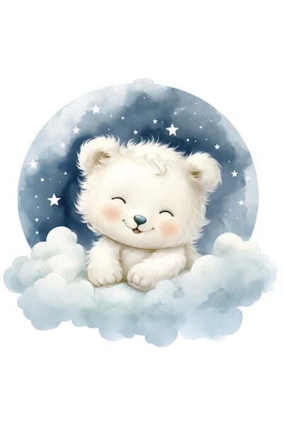 OEM Autocolant ilustrație urs polar pentru seara de culcare, margini albe, vinil PVC 10 cm