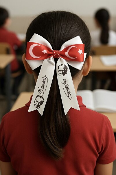 Two Two Semnătură Ataturk-Agrafă de păr roșu și alb-Agrafă cu stele și semne-29 octombrie-23 aprilie-spectacol școlar