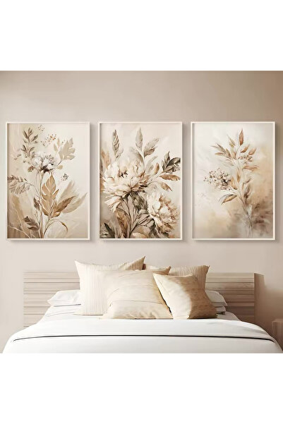 Linacci Set de 3 tablouri din sticlă cu flori de cafea cu cadru metalic alb