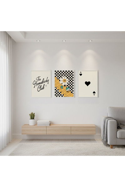 Linacci Set de pictură cu cadru metalic alb, cu 3 piese, cu sticlă Fun Spade