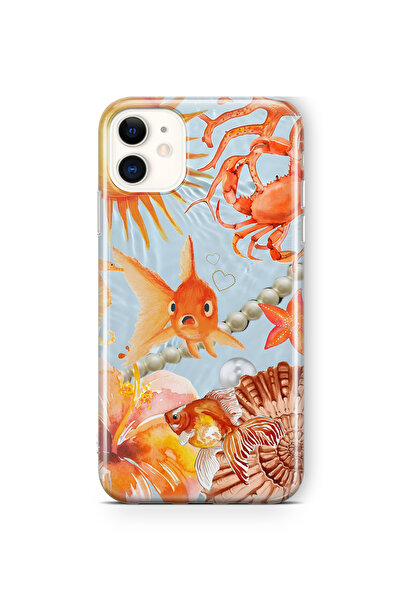 FLAMENKO iPhone 11 Uyumlu Turuncu Balık Desenli Şeffaf Telefon Kılıfı