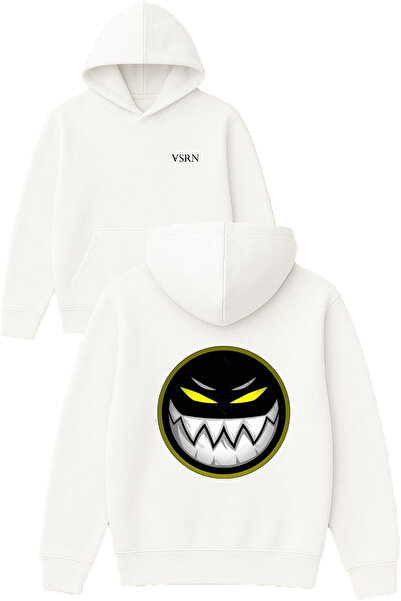 VSRN Hanorac alb supradimensionat cu glugă, cu imprimeu Angry Face Design