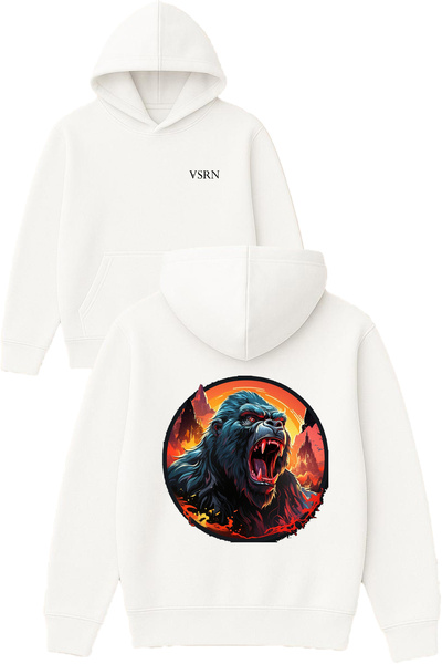 VSRN Hanorac alb supradimensionat cu glugă, cu imprimeu Angry Gorilla Design