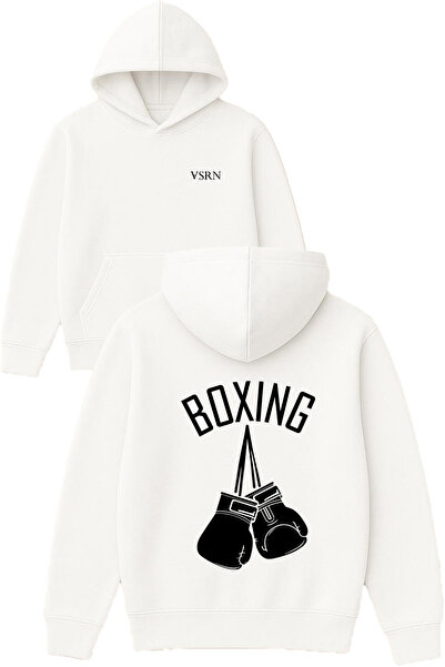 VSRN Hanorac alb supradimensionat cu glugă, cu imprimeu Boxing Design