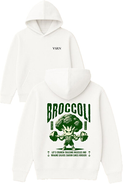VSRN تصميم بروكلي آدم مطبوع قصة فضفاضة سويت شيرت أبيض بغطاء رأس