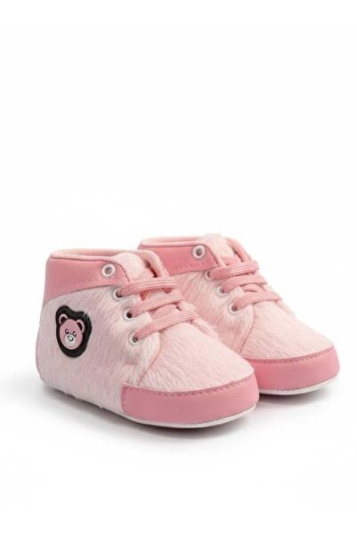 Zekids Baby Girl Teddy Bear Patterned Lace-Up Shoes Look Booties