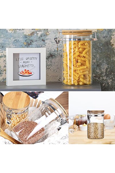 PUFO Borosilicate glass container for sugar, coffee, tea or spices, with hermetic bamboo clamp lid, 1 L