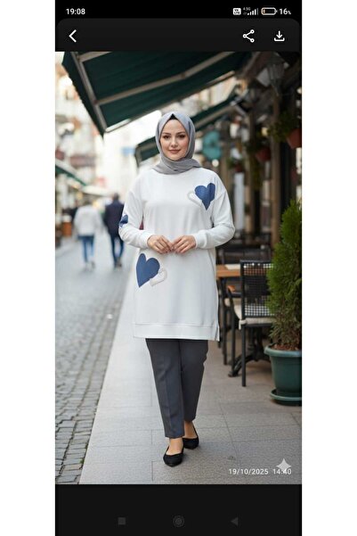 azram Heart Embroidered Pearl Detailed Hijab Tunic