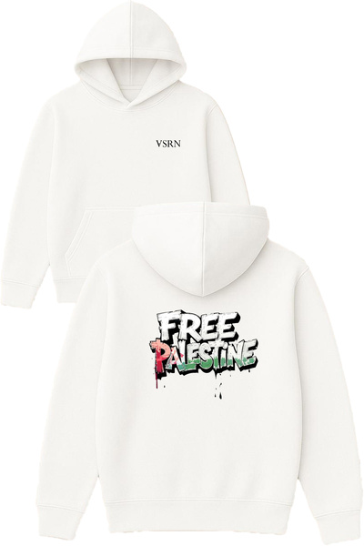 VSRN تصميم فلسطين الحرة مطبوع قصة فضفاضة سويت شيرت أبيض بغطاء رأس