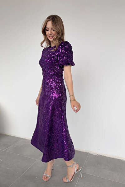 HELİS BUTİK Rochie mov cu paiete strălucitoare