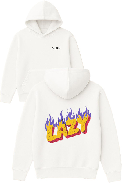 VSRN Hanorac alb supradimensionat cu glugă, imprimat cu design casual