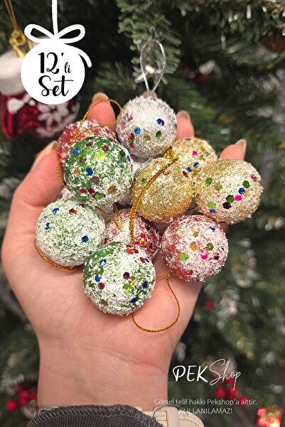 PEKSHOP Glittery Colorful Balls Christmas Tree Ornament Glittery Cute Ball Set of 12