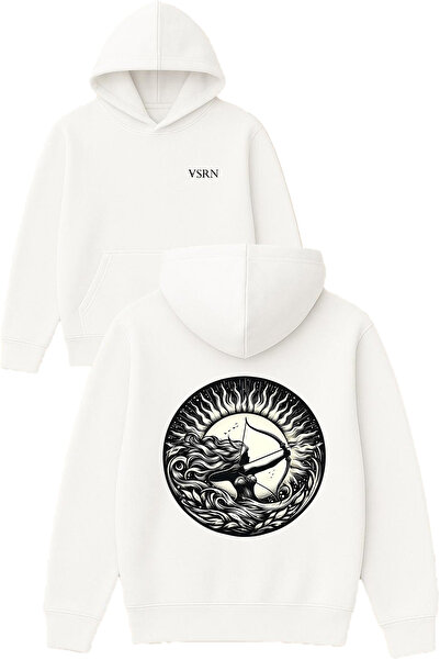 VSRN Archer Women Design Printed Oversized White Hooded Sweatshirt
