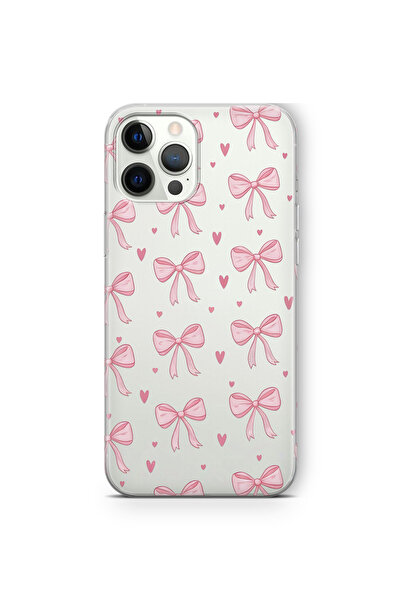 FLAMENKO iPhone 12 Pro Max Uyumlu Pembe Fiyonk Desenli Şeffaf Telefon Kılıfı